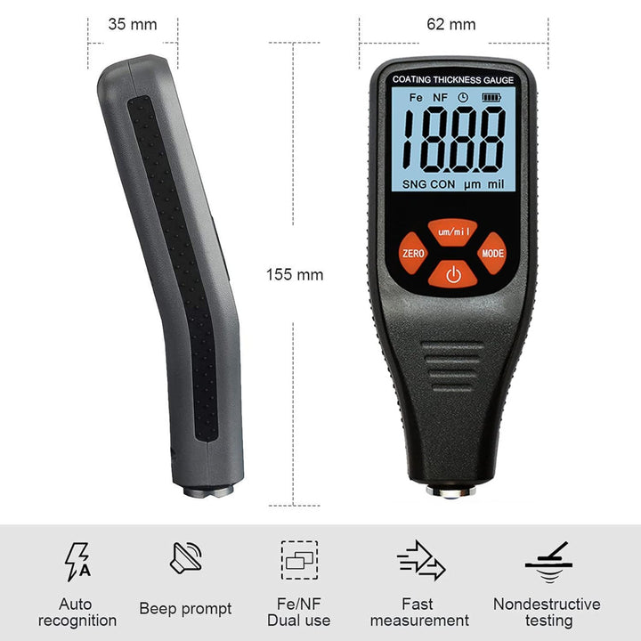 Schichtdickenmessgerät Autolack-Schichtdickenmessgerät Handheld, Dickenmessgeräte Auto Fe & NF 2-in-