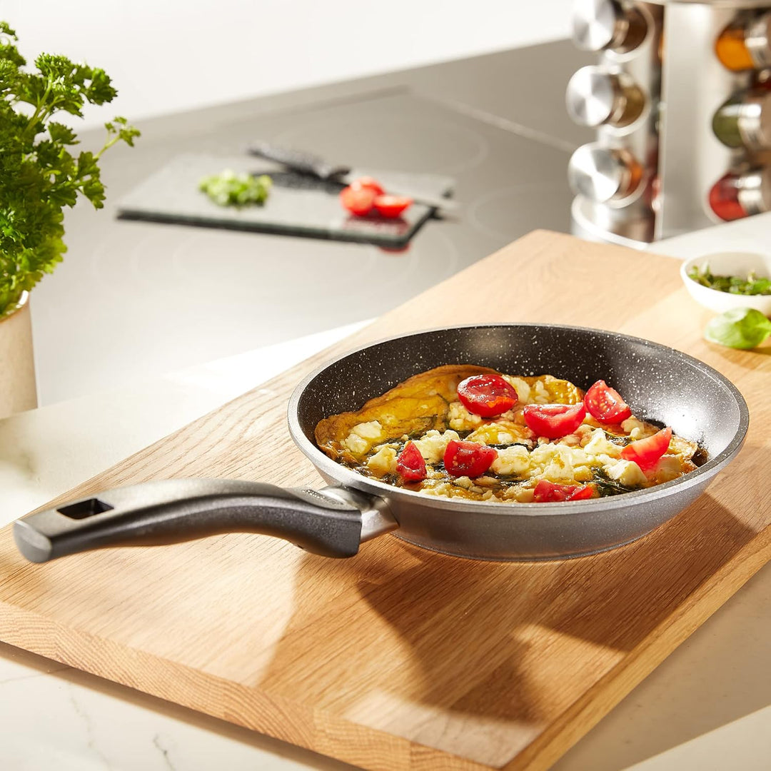 STONELINE Pfannenset 2 teilig, 20/28 cm, Antihaft beschichtete Pfanne mit echten Steinpartikeln, Pfa