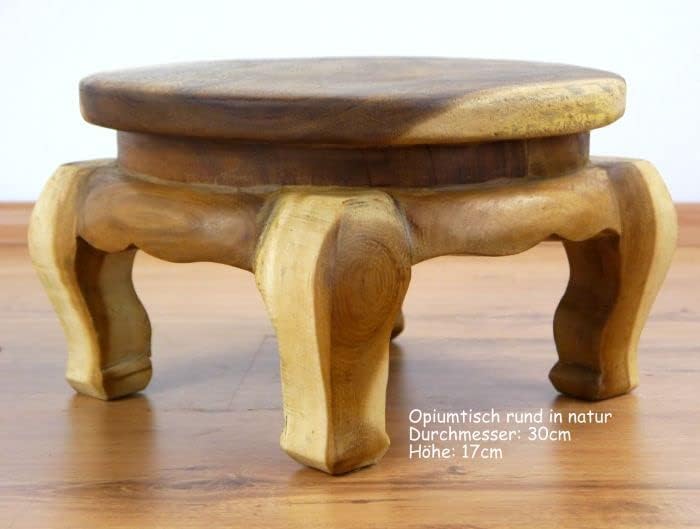livasia Runder Opiumtisch, Beistelltisch, Massivholztisch, Nachttisch, Podest Natur 30cm, Natur 30cm