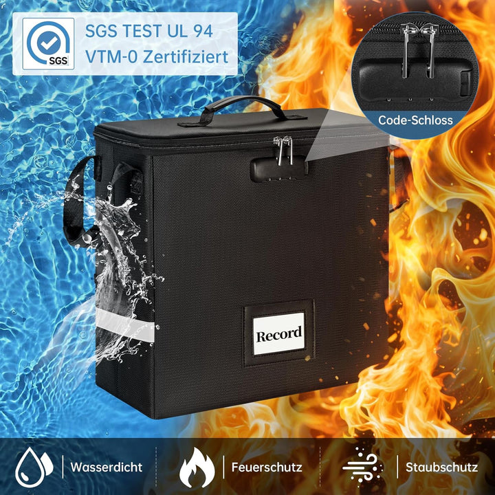 Feuerfeste Vinyl-Schallplatten-Aufbewahrungsbox mit Schloss, wasserfeste Klappbare LP-Schallplatten-