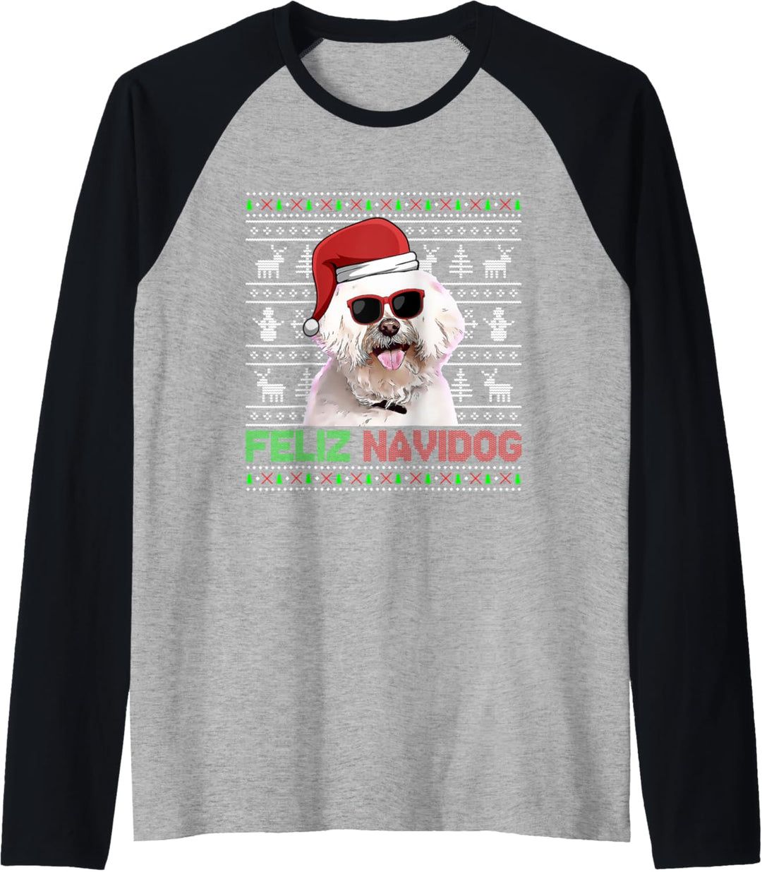 Malteser Hund Feliz Navidog Lustige Weihnachten Raglan