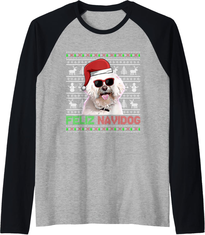 Malteser Hund Feliz Navidog Lustige Weihnachten Raglan
