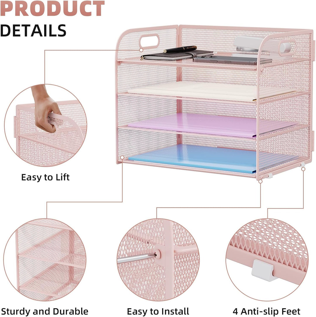 Marbrasse Schreibtisch Ablagen Organizer,4-Stufige Brief Papier Ablage mit Griff,Metall Gitter Desig