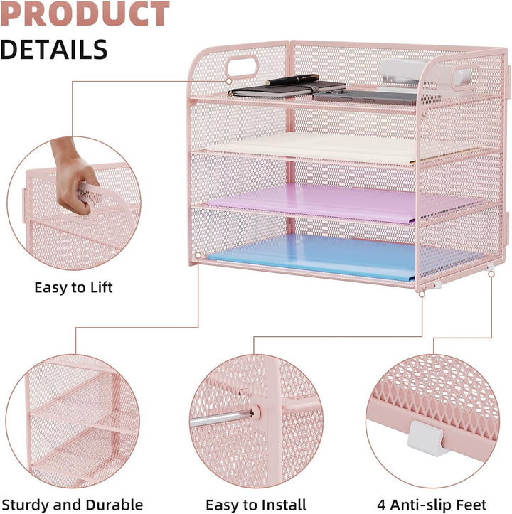 Marbrasse Schreibtisch Ablagen Organizer,4-Stufige Brief Papier Ablage mit Griff,Metall Gitter Desig