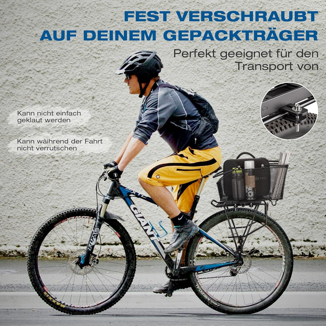 GEWAGE Fahrradkorb hinten, Grosser Gepäckträger Korb abnehmbar, mit exklusivem Schnellverschluss, Ro