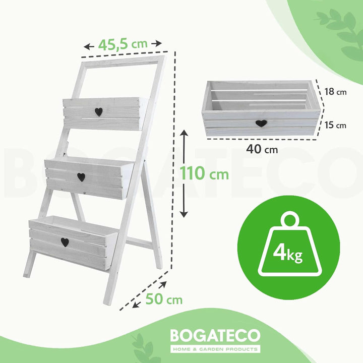BOGATECO Set mit 3 Blumentöpfen auf einem Ständer 110cm | 3er Set Blumentopf Pflanzkübel 40x18cm | H