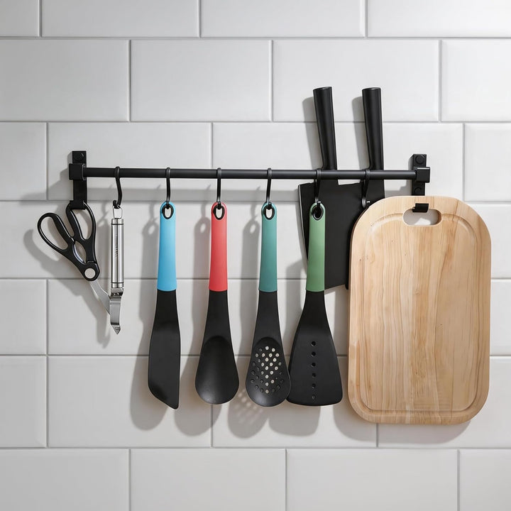 Hakenleiste Küche 40 cm, Aluminium Hängeleiste Küche, Stange für Küchenutensilien mit Beweglichen Ha