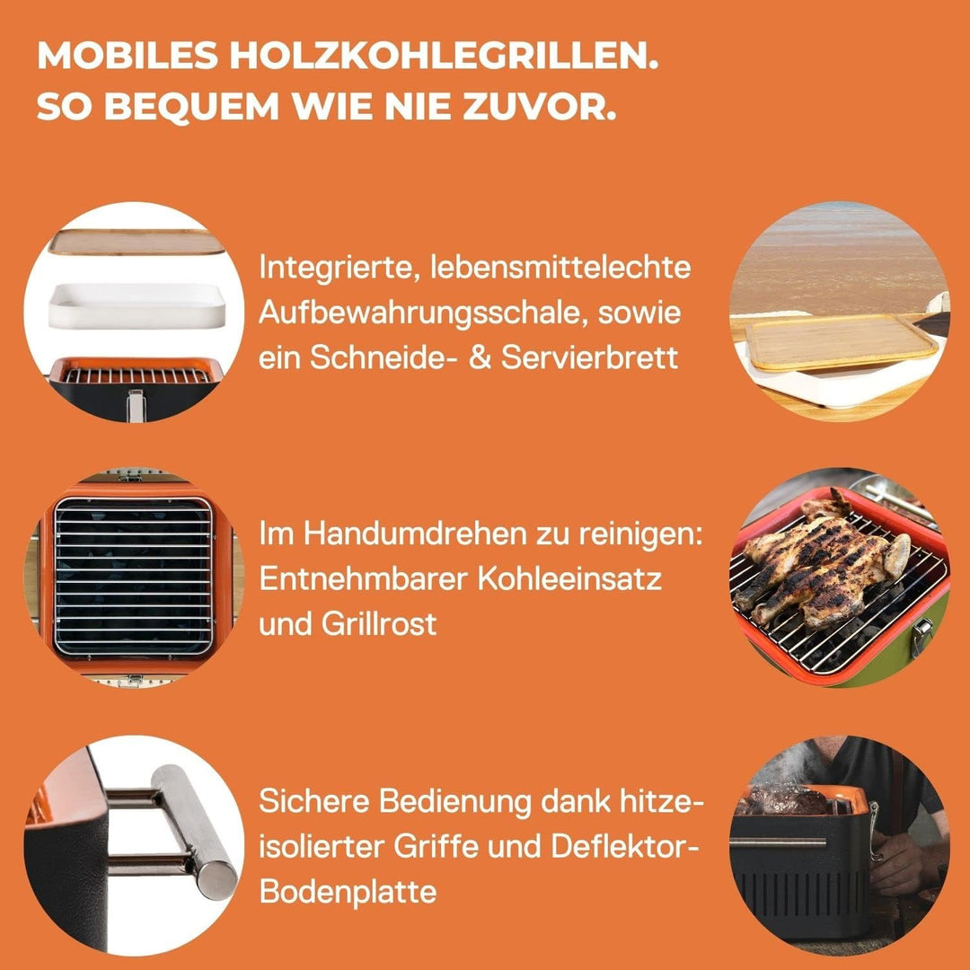 everdure by heston blumenthal Holzkohlegrill CUBE I mobiler Outdoor-Gril in Orange I tragbarer Gourm