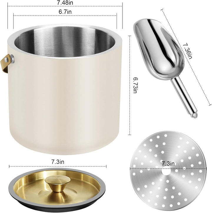 3.2L Moderner isolierter Eiskübel mit Silikondeckel, Tong, Sieb, doppelwandiger Eiskübel aus Edelsta