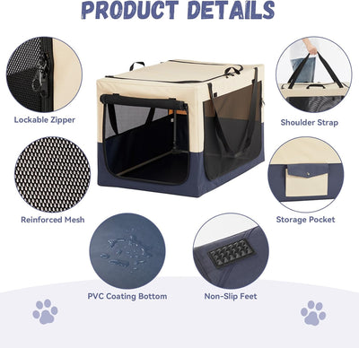 A 4 Pet Hundebox Faltbar für Mittelgrossen Hunde Hundetransporttasche,Auto Hundebox (M, Blau) M Blau