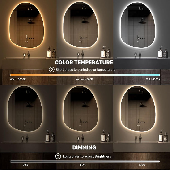Dripex Badezimmerspiegel Led Badspiegel, Asymmetrisch, Touch-Schalter, Dimmbar, 3 Lichtfarbe Einstel