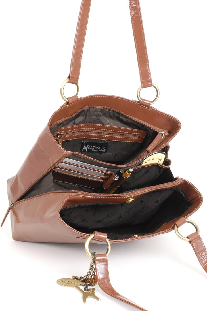Catwalk Collection Handbags - Leder - Umhängetasche/Grosse Tasche - BELLSTONE Braun, Braun
