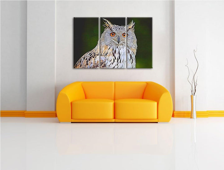 aufmerksame Waldohreule NewArt 3-Teiler Leinwandbild 120x80 Bild auf Leinwand, XXL riesige Bilder fe