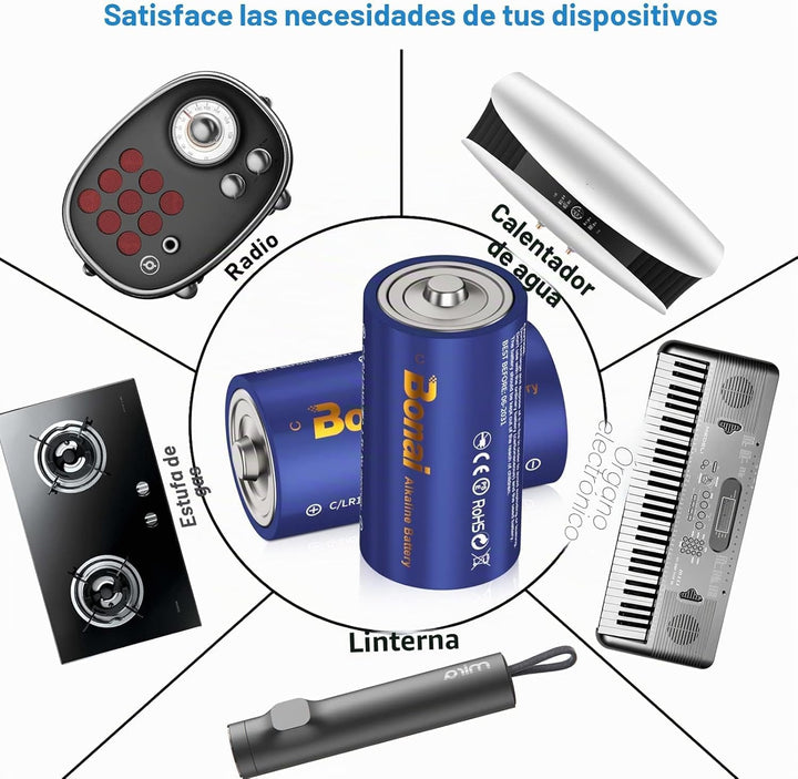 BONAI Longlife C Baby Batterien Alkaline 1,5V (14er-Pack) 7000mAh Hohe Kapazität Babyzellen Typ C-Al