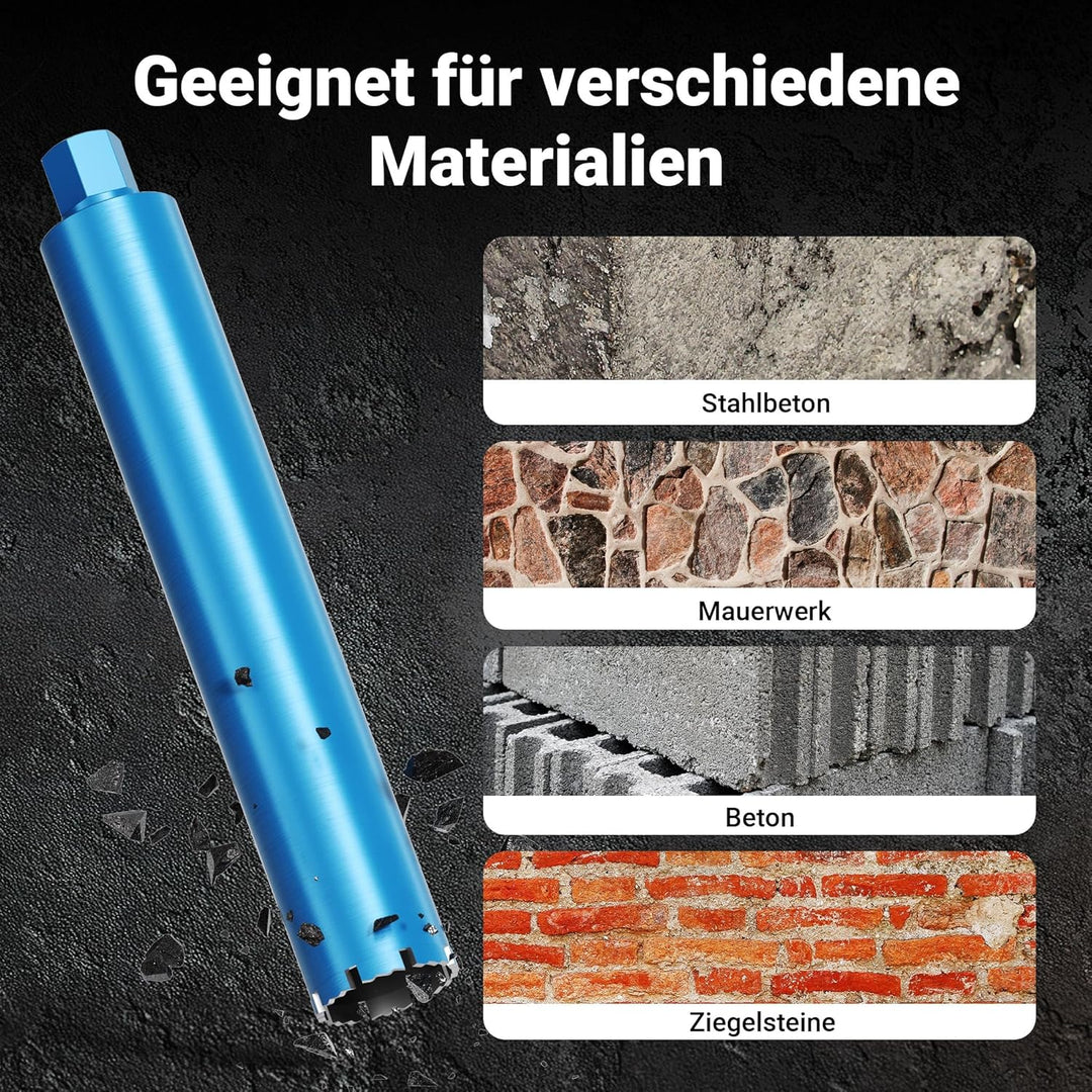 Wiltec Diamantbohrkrone Typ 1 (Shark) Ø 82 mm, Bohrkrone 450 mm, 1¼ UNC Nassbohrkrone, Diamantbohrer