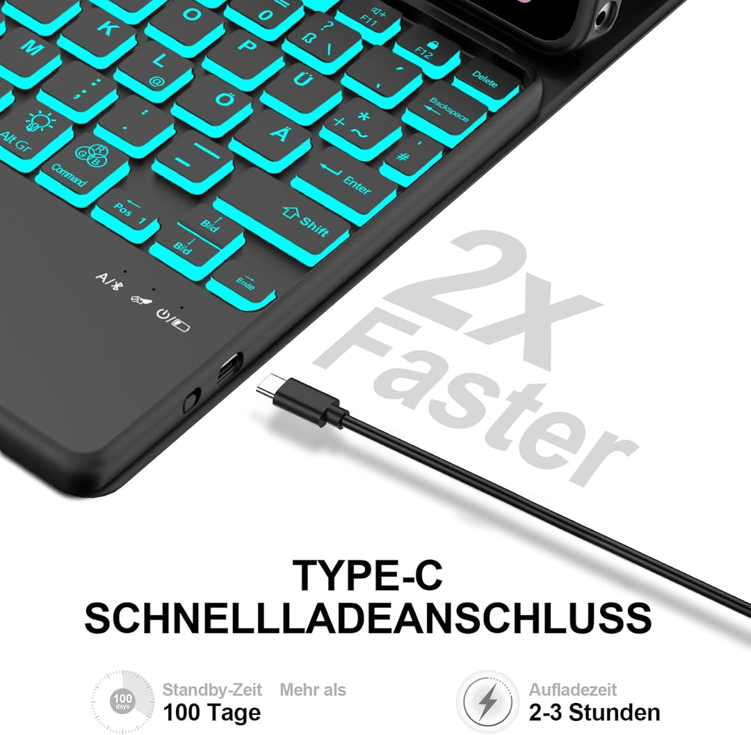 IVEOPPE Hülle mit Tastatur für Lenovo idea Tab 11" 2025 Con Touchpad, 7 Farbige Beleuchtung Bluetoot
