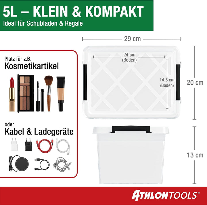 ATHLON TOOLS 6x 5 L Aufbewahrungsboxen mit Deckel, lebensmittelecht - Verschlussclips - 100% Neumate