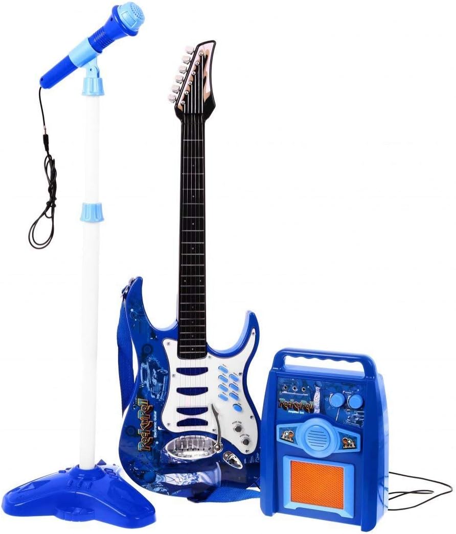 Rock-Gitarre mit Stahlsaiten, Verstärker, verstellbare Stativ und Mikrofon - Rockgitarre für Kinder