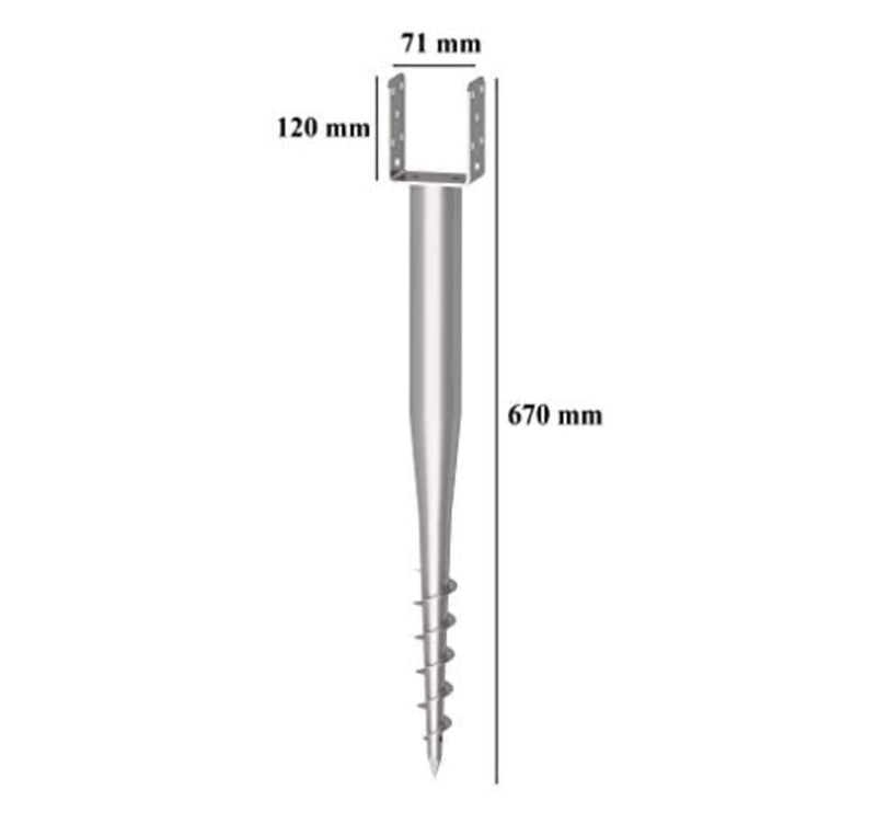 Krinner Bodenhülse U-Fix 71 (Eindrehbodenhülse für Kanthölzer, Pfostenträger, Länge 670 mm, für Holz