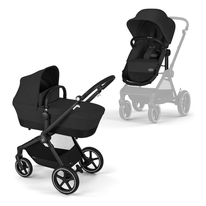 CYBEX Gold Kinderwagen EOS Lux 2-in-1, Reisesystem, Ab Geburt bis 22 kg (ca. 4 Jahre), Moon Black Lu