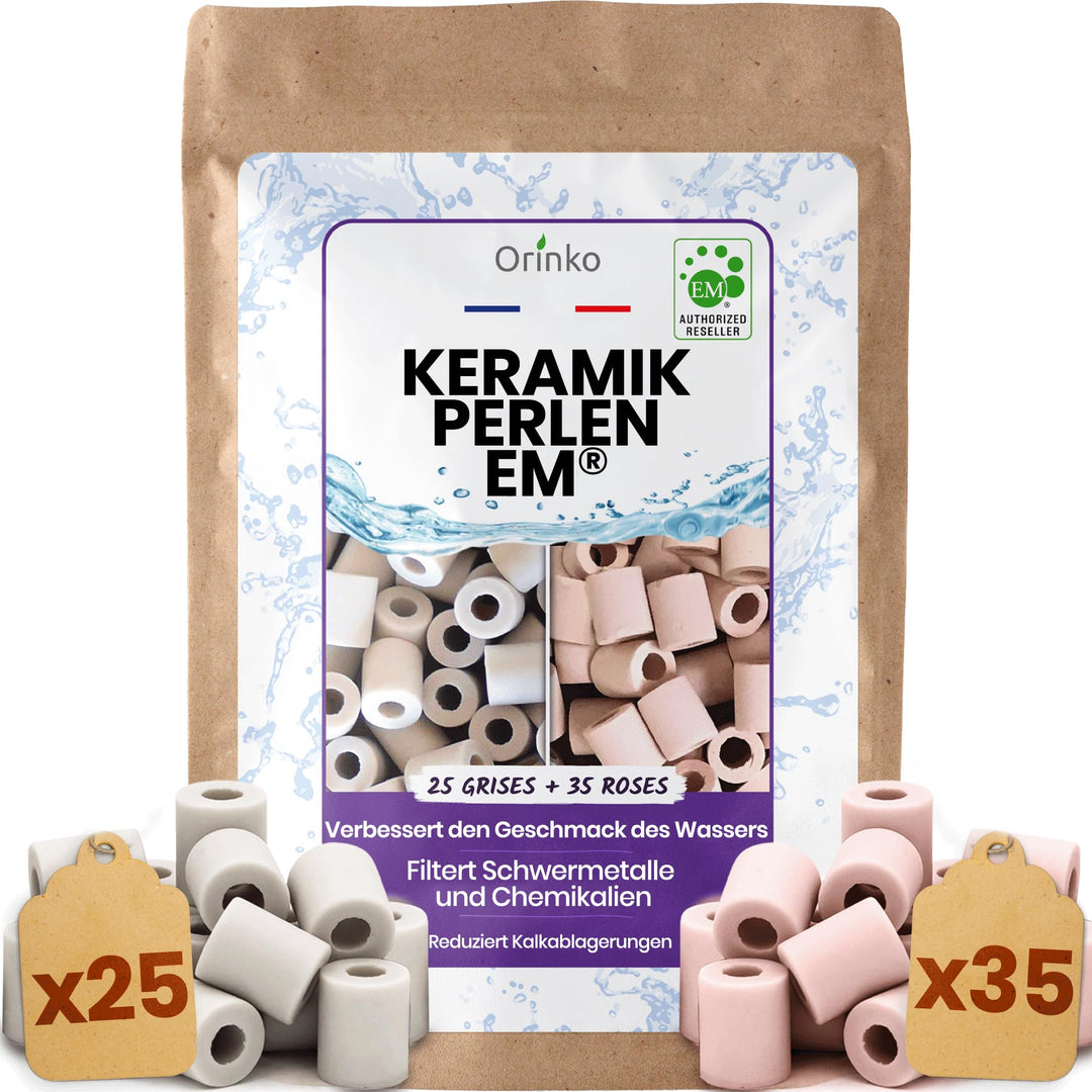 ORINKO EM Keramik Pipes – 35 Rosa & 25 Graue Keramikperlen für natürliche Wasseraufbereitung