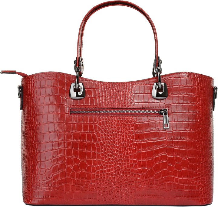 Handtasche Echt Leder Damen Made in Italy, Smartphonefach, Damenhandtasche im Kroko-Design, Umhänget