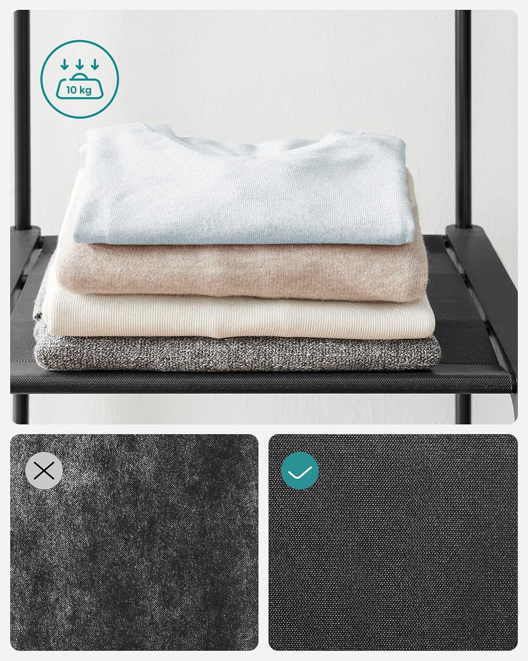 SONGMICS Kleiderschrank offen, Kleiderständer, Kleiderstange, Garderobe, 43 x 151 x 166 cm, 4 Hängef