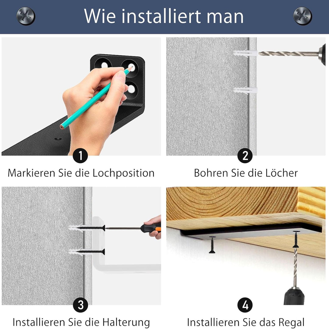 MLOQI 4 stück Regalhalterung Schwarz Regalwinkel Schwerlast, Regalwinkel Schwarz Metall, Regalträger