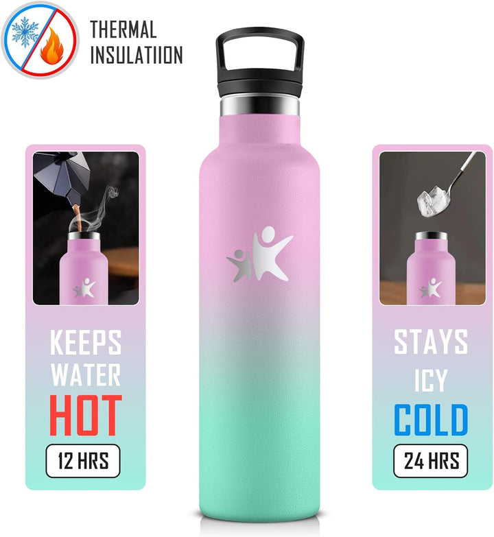 KollyKolla Thermoskanne 750ml, Thermosflasche mit Strohhalm, Kohlensäure Geeignet, Vakuum Edelstahl