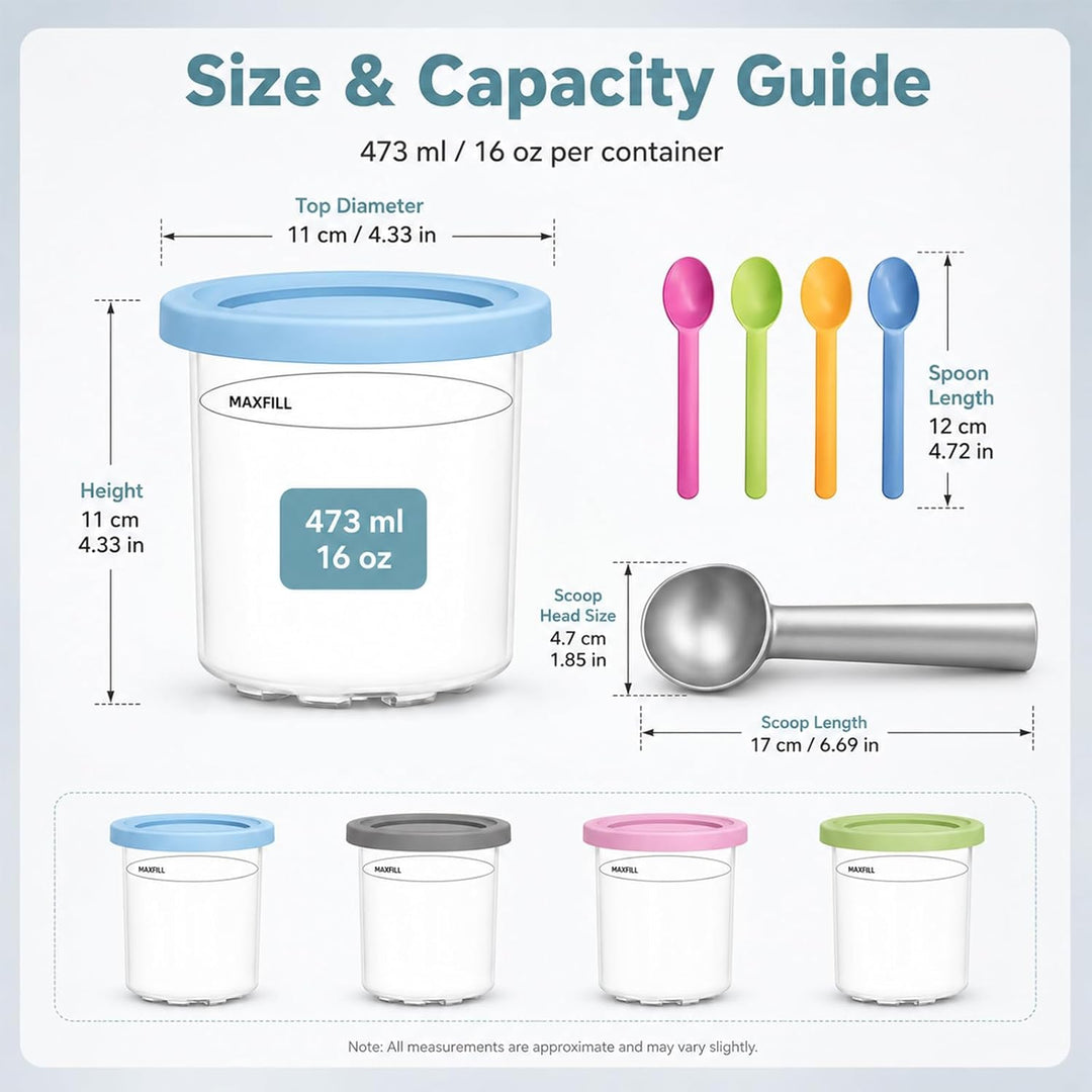 Eisbehälter 4er Set 473ml kompatibel mit Ninja NC301 NC300 NC299AMZ Serie | Ersatzbecher für Eismasc