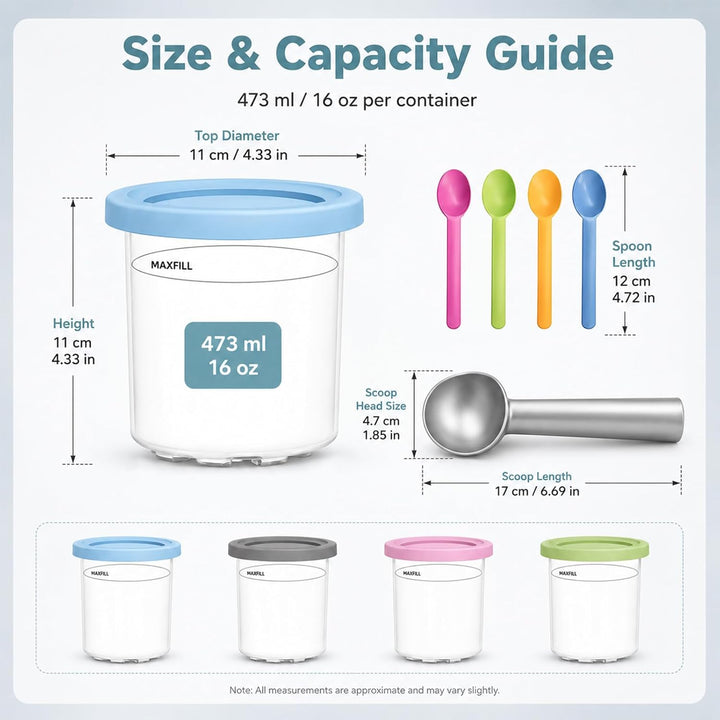 Eisbehälter 4er Set 473ml kompatibel mit Ninja NC301 NC300 NC299AMZ Serie | Ersatzbecher für Eismasc