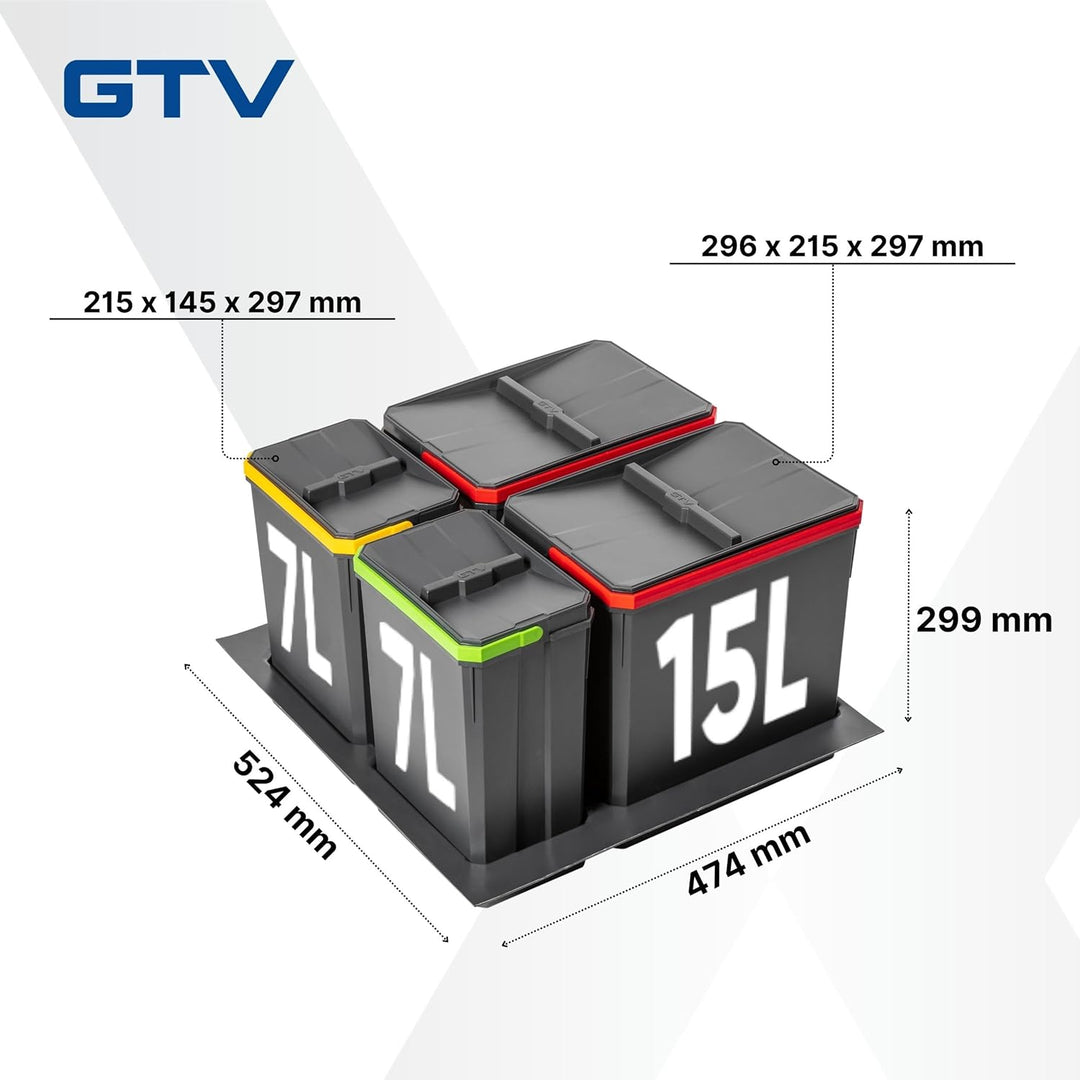 GTV - Abfallsammler Set AxiSpace, für Schubladen und Schränke mit Breite 600 mm, Set Besteht aus Beh