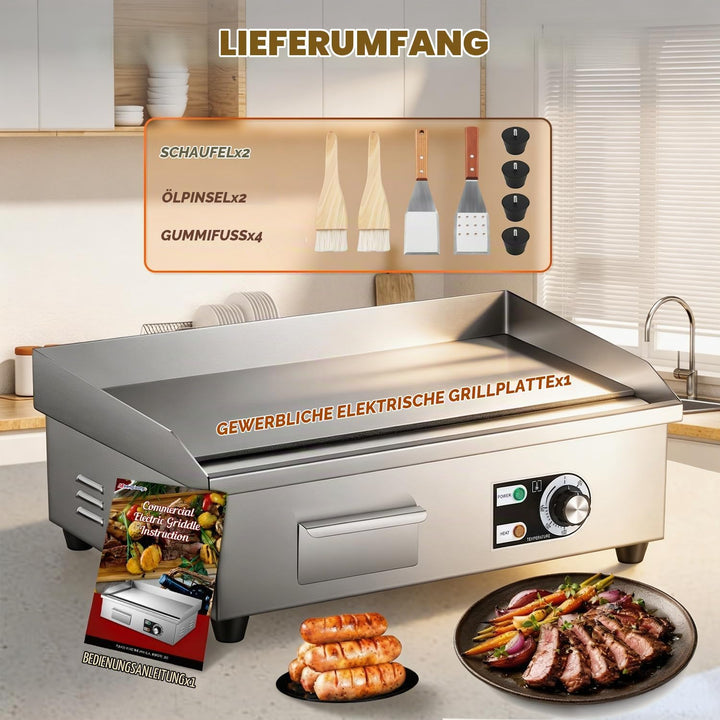 Moongiantgo 22" Kommerzielle Elektrische Grillplatte 3000W, Edelstahl Flachgrill mit abnehmbarer Ölb