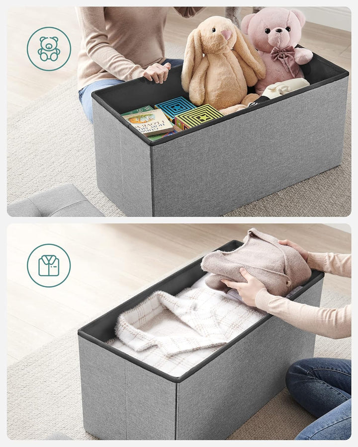SONGMICS Sitzbank mit Stauraum, klappbare Sitztruhe, Aufbewahrungsbox, 38 x 76 x 38 cm, Deckel klapp