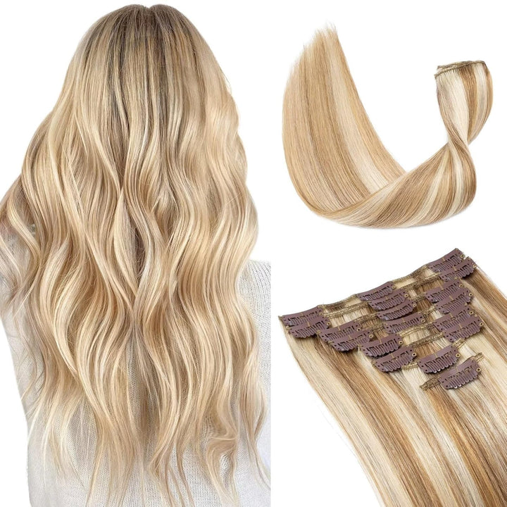 TESS Clip in Extensions Echthaar, 8pcs Clip in Haarverlängerung Remy Echt Haare Natürliche 18 Clips