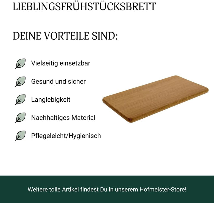 HOFMEISTER® Frühstücksbrett Eiche 22 x 12 cm – geöltes Holzbrettchen für Brot und Käse, massiv, klin