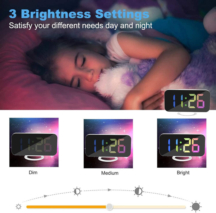 SZELAM Digitaler Wecker, Wecker am Bett, 7 Zoll LED-Spiegelwecker, mit 2 USB-Ladeanschlüssen, Snooze