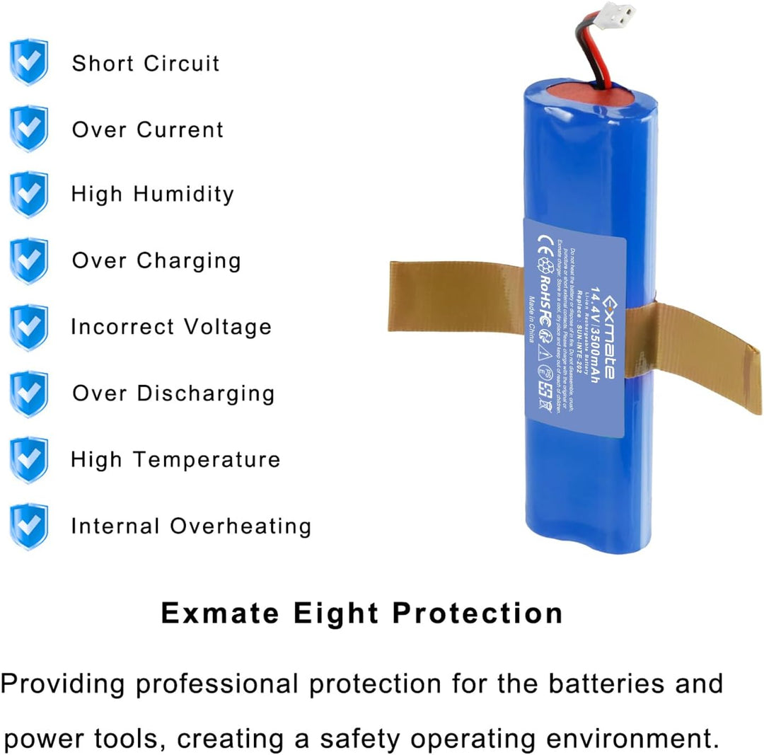 Exmate 14.4V 3500mAh Li-ion akku,Ersatzakku für iLife Zaco V3s Pro,V5s Pro,V8s,V50,X750,Medion MD 18