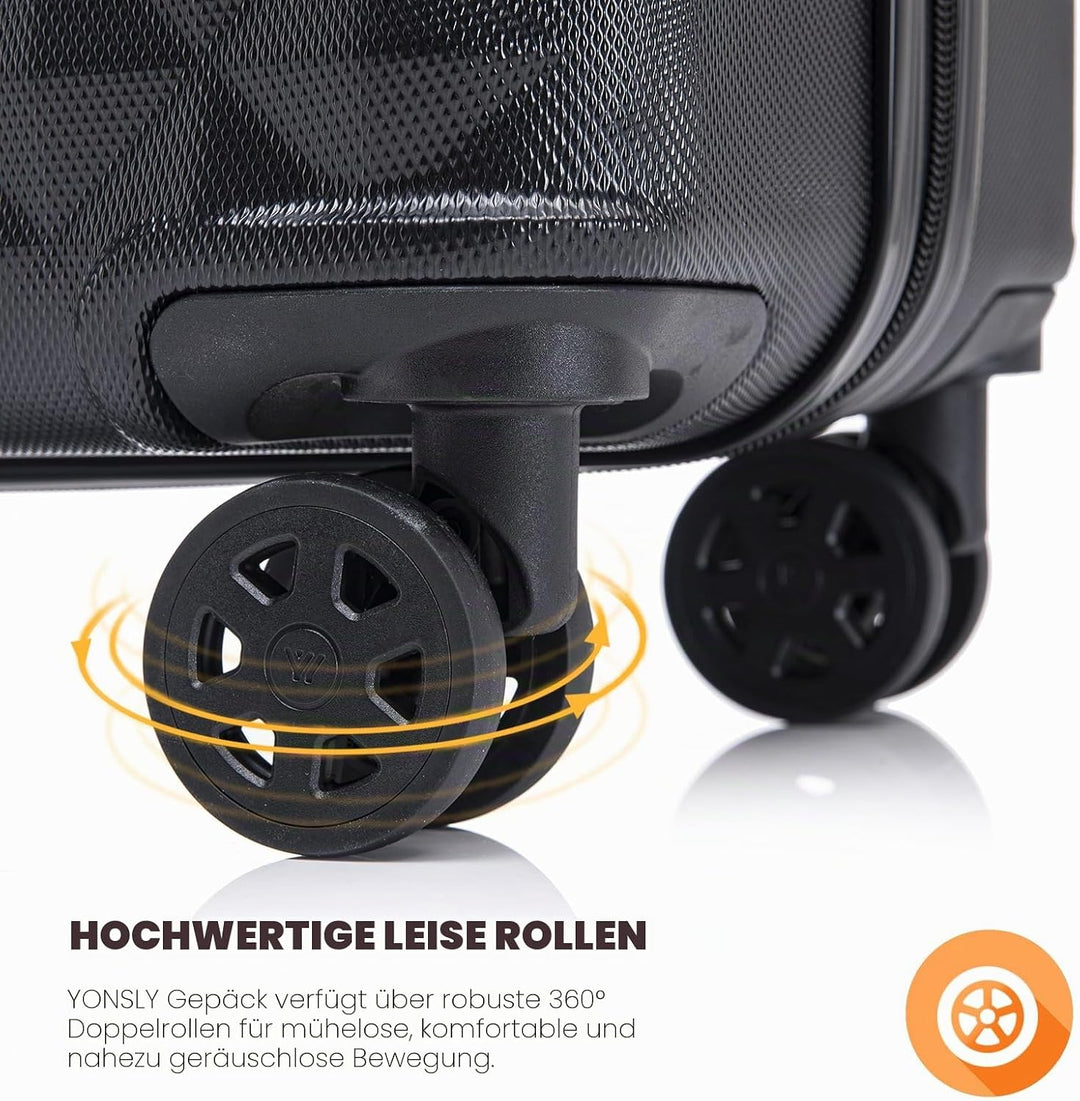 Koffer Suitcase M Schwarz, Trolley Reisekoffer, Kabinenkoffer Rollkoffer Handgepäck mit 4 Rollen 360