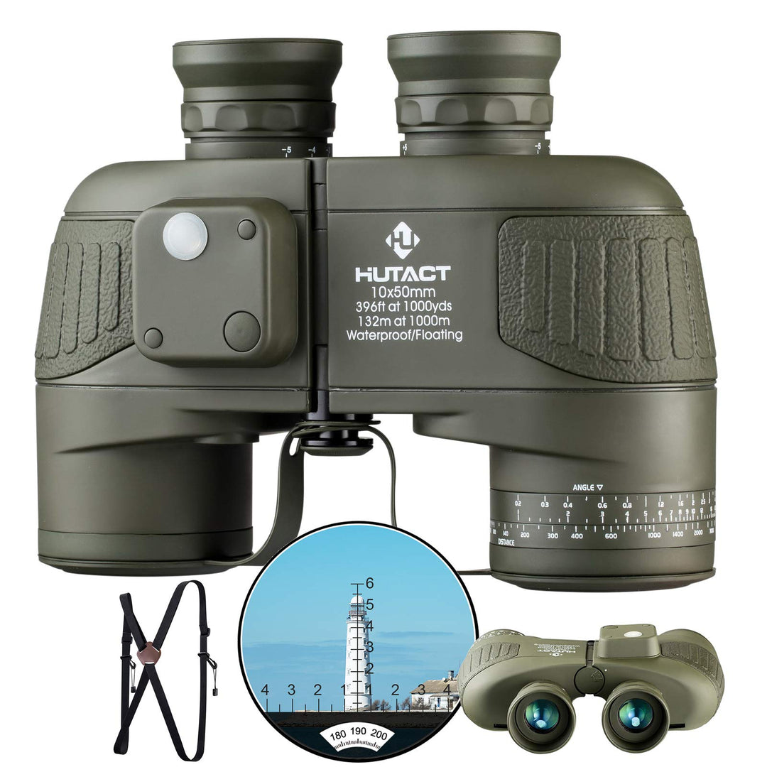 HUTACT Fernglas Erwachsene 10x50 mit Entfernungsmesser und Beleuchtetem Kompass, für dDe Sicht Bei N