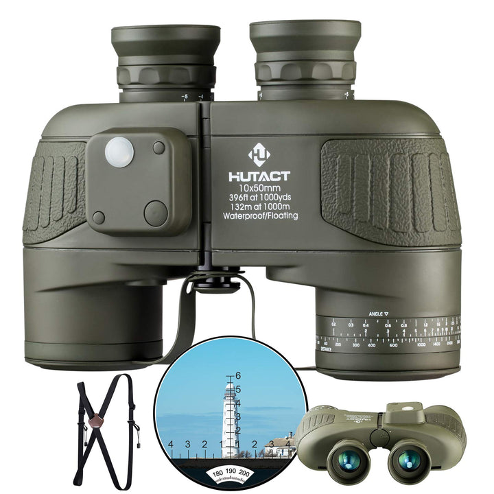 HUTACT Fernglas Erwachsene 10x50 mit Entfernungsmesser und Beleuchtetem Kompass, für dDe Sicht Bei N