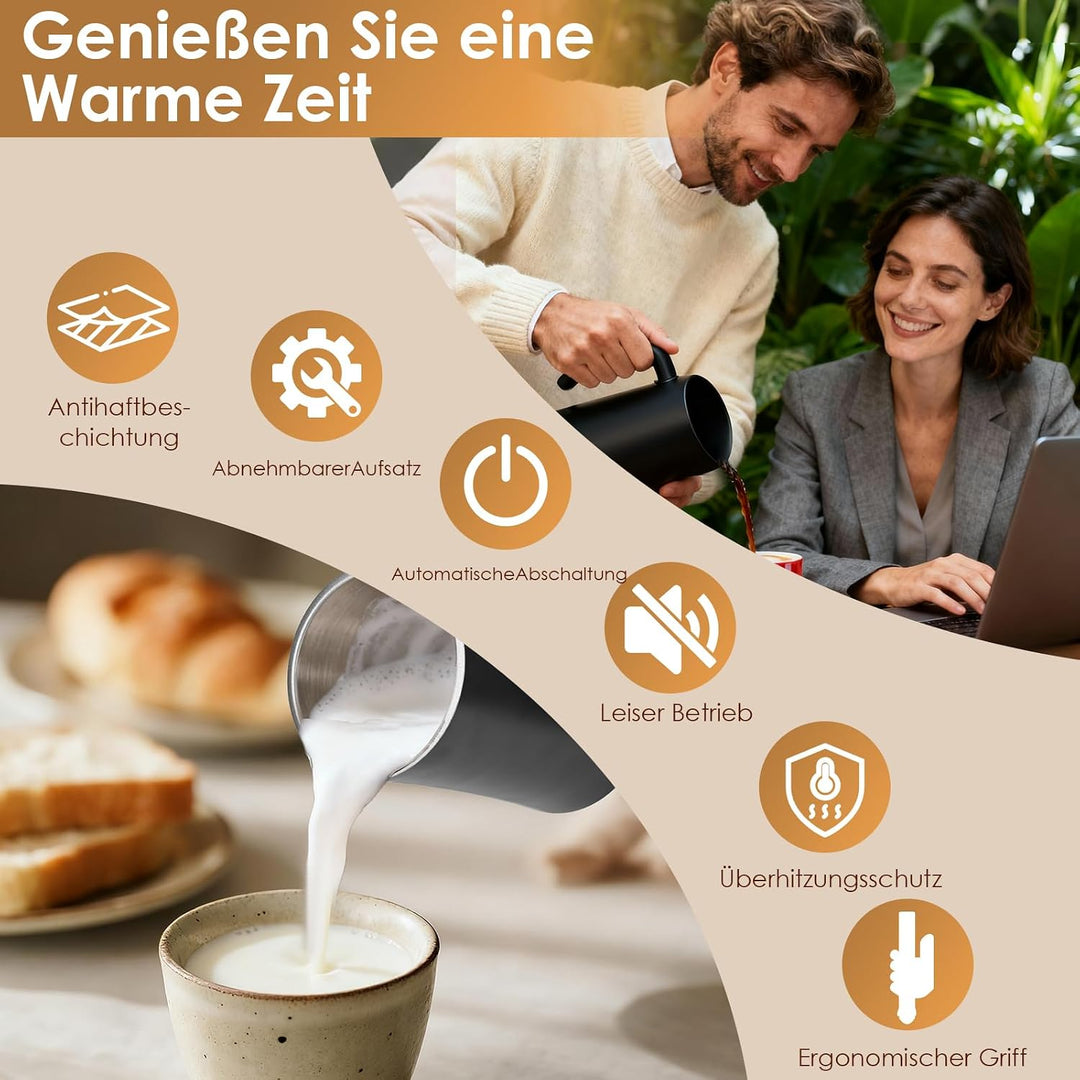 Dreamhigh® 400W Milchaufschäumer Elektrisch, 350ml Milchaufschäumer Edelstahl, Leicht zu reinigen, 4