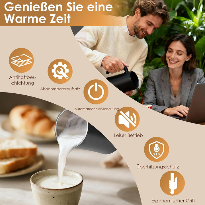 Dreamhigh® 400W Milchaufschäumer Elektrisch, 350ml Milchaufschäumer Edelstahl, Leicht zu reinigen, 4