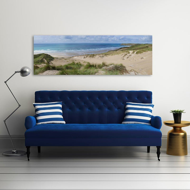 Feeby. Leinwandbild, Bilder, Wand Bild, Wandbilder, Kunstdruck 100x40 cm, MEER, DÜNEN, NATUR, BRAUN,