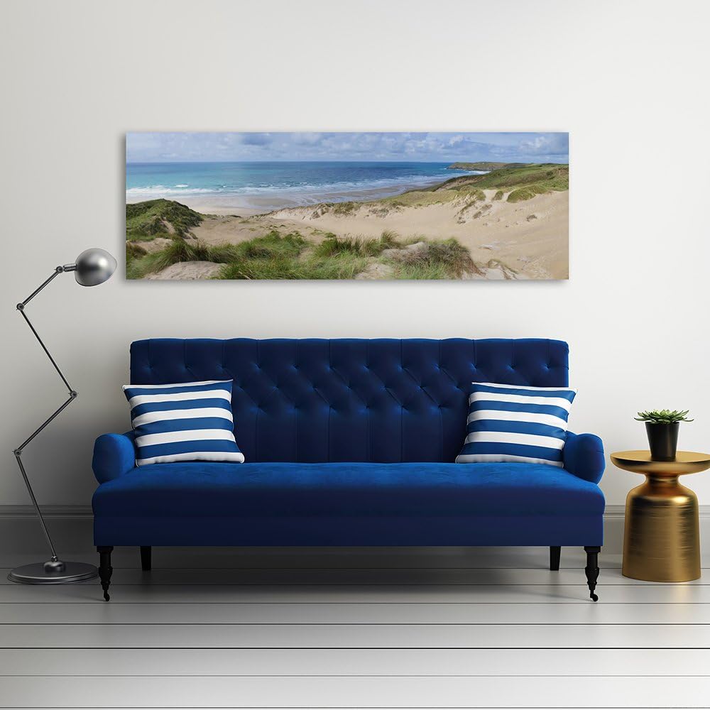 Feeby. Leinwandbild, Bilder, Wand Bild, Wandbilder, Kunstdruck 120x40 cm, MEER, DÜNEN, NATUR, BRAUN,