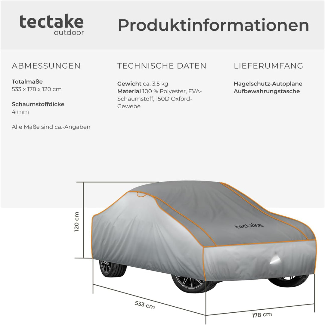 tectake® Auto Abdeckplane, Hagelschutz Autoplane, Autoabdeckung, wasserdichte Decke, atmungsaktiv, e