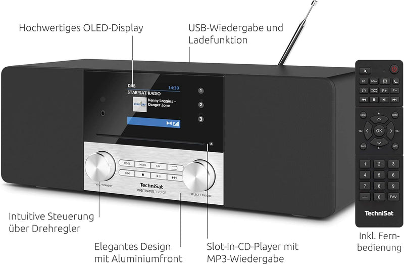 TechniSat DIGITRADIO 3 VOICE - Stereo DAB Radio Kompaktanlage mit offline Sprachsteuerung (DAB+, UKW