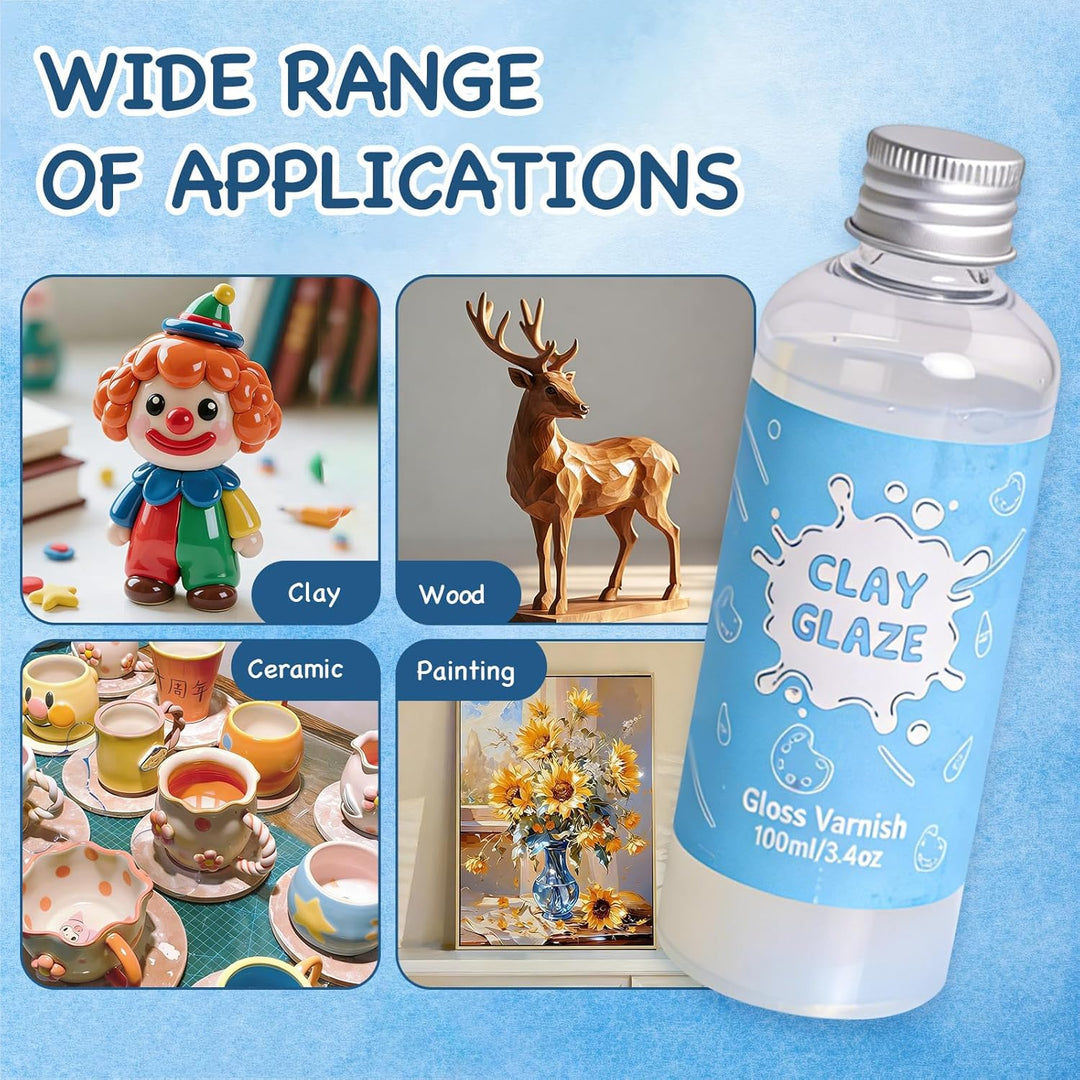 Glasur für Ton Lufttrocknend, 100ml Air Dry Clay Glaze mit 29 PCS Modellierwerkzeug Set, Clay Varnis