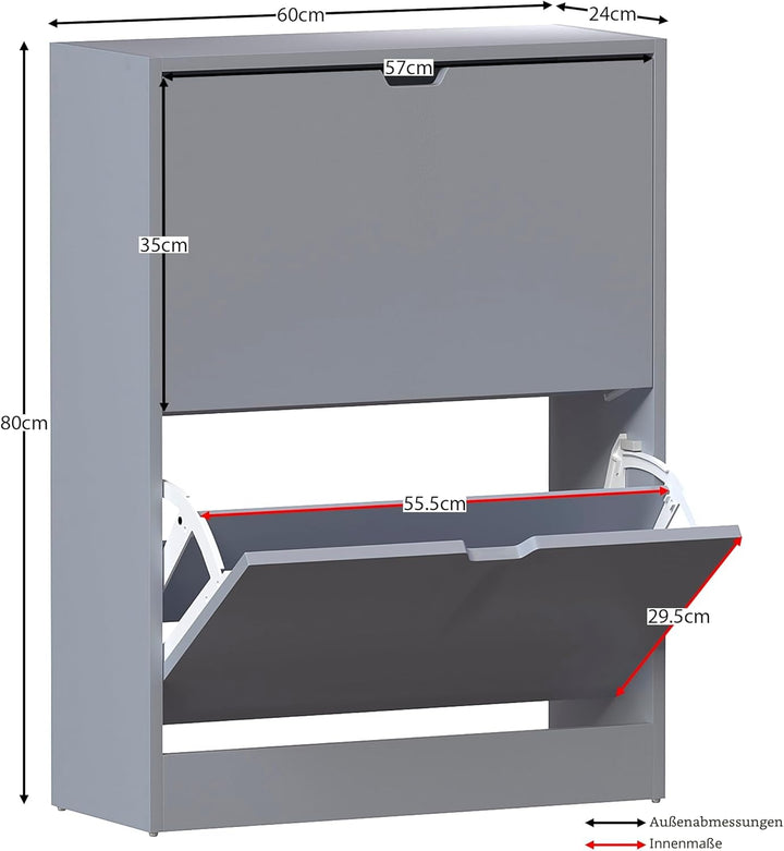 Vida Designs Schuhschrank, Grau, 80H x 60W x 24D, Grau