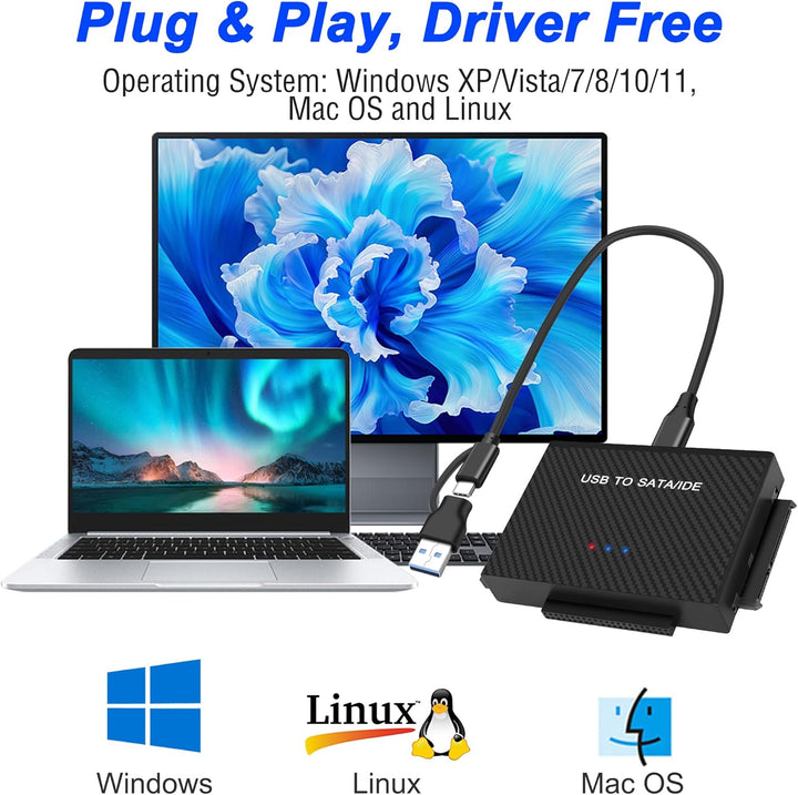 MEIRIYFA USB 3.0 auf SATA/IDE Konverter Adapter, IDE SATA auf USB + Typ C Externe Festplatte Adapter